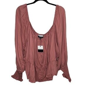 NWT Eloquii Elements Rose Smocked Off Shoulder Long Sleeve Blouse Sz 26/28